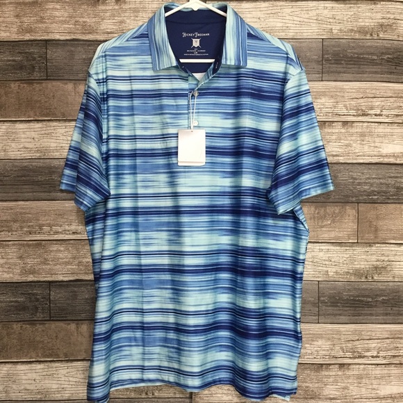 Hickey Freeman Golf Polo Shirt Men’s L Blue Stripe Short Sleeve Performance - Picture 3 of 9